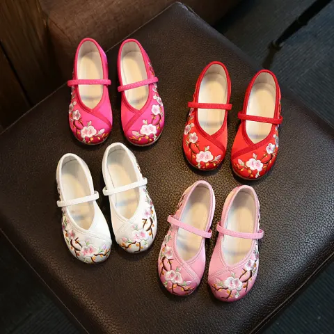 Childrens Simple and Versatile Embroidered Cloth Shoes