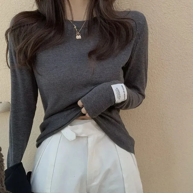 Autumn New Cuff Labeling Long Sleeve T shirt Inner Bottoming Shirt Gray - Shop at LoveMi