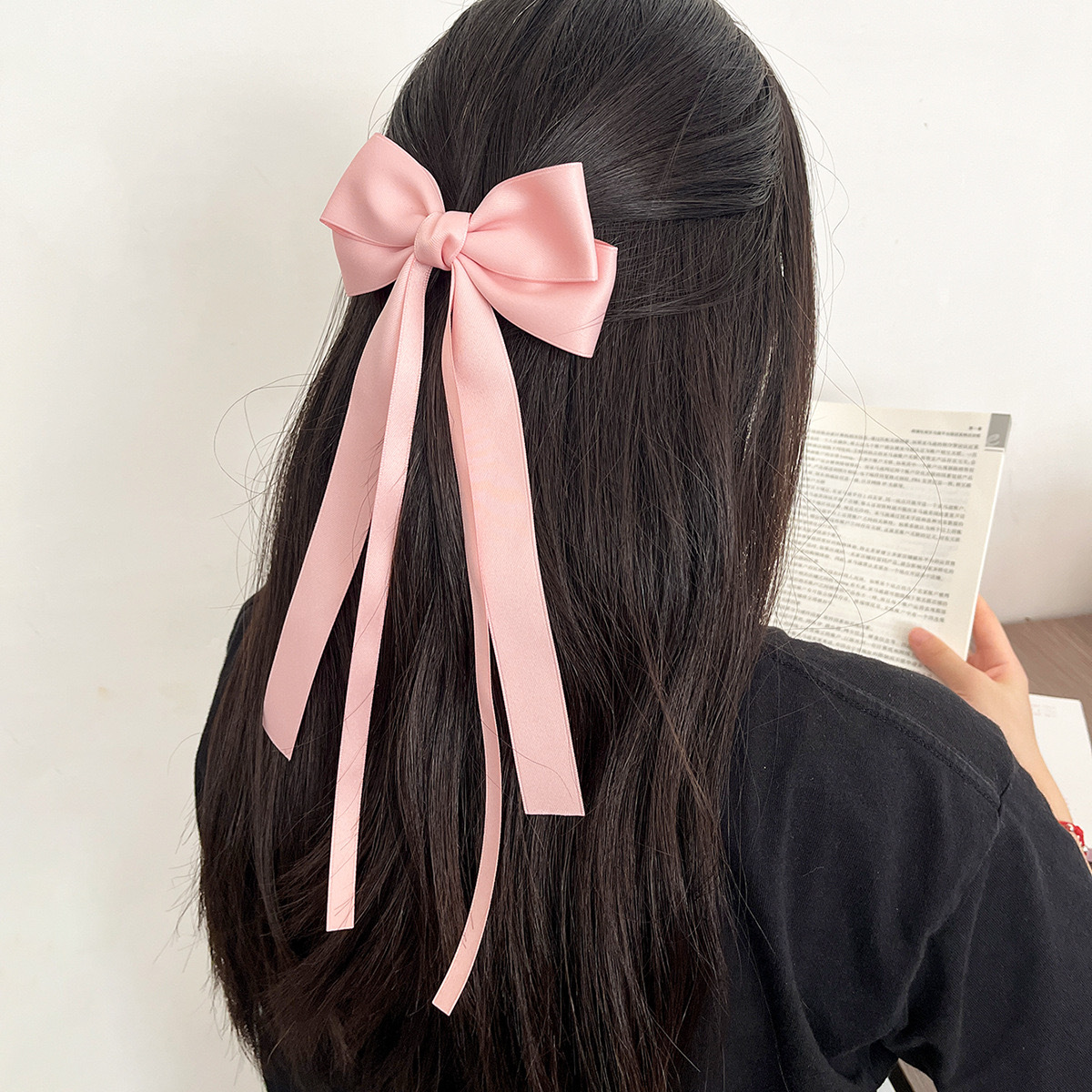 Title 5, Sweet Solid Color Ribbon Bowknot Barrettes