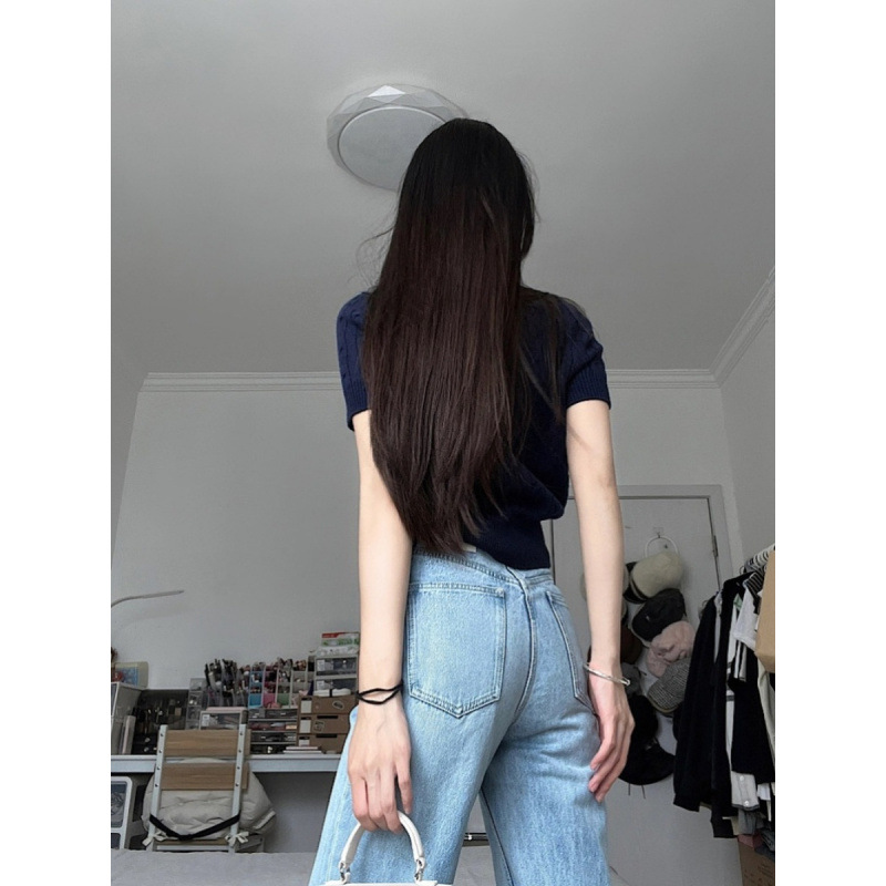 Retro Cable-Knit Crew-Neck Short-Sleeve Knit T-Shirt For Summer