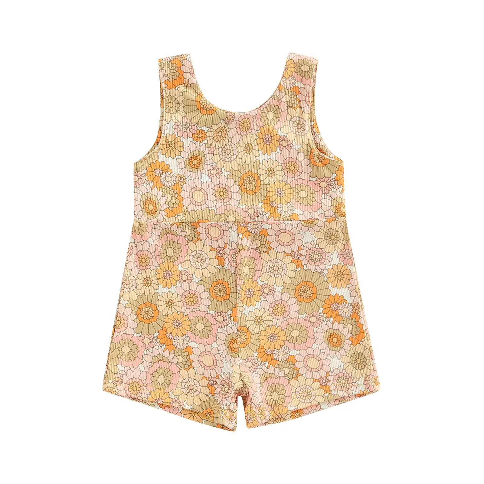 Strap Zipper Rainbow Sunken Stripe Flower Jumpsuit Romper