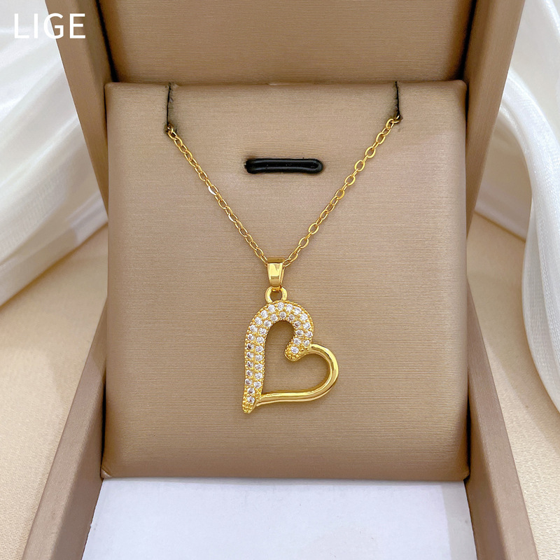 Womens Heart-shaped Necklace Studded With Diamonds