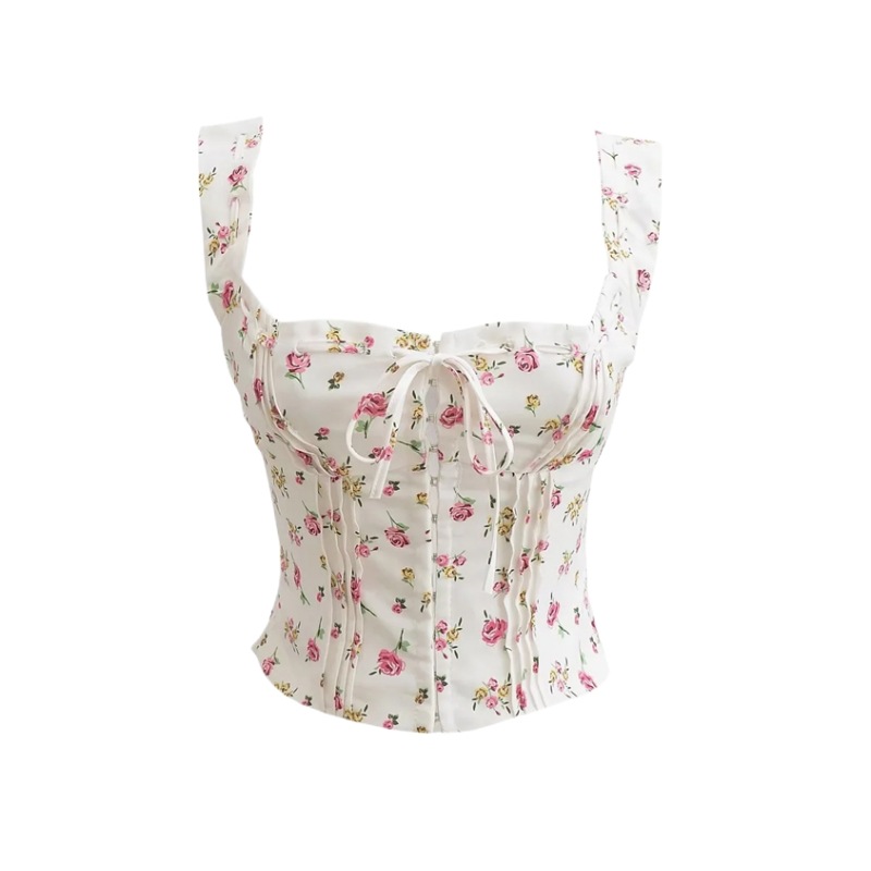 Summer New French Style Girl Sling Vest Lace-up Seaside Holiday Short Hook Top