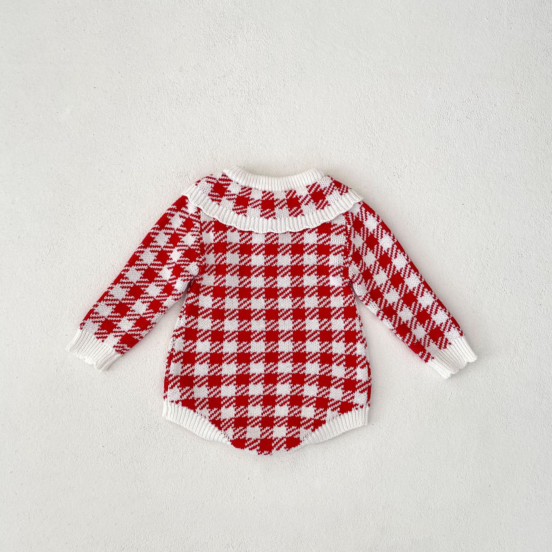 Title 15, Autumn Baby Girl Red Houndstooth Cotton Yarn Kn...