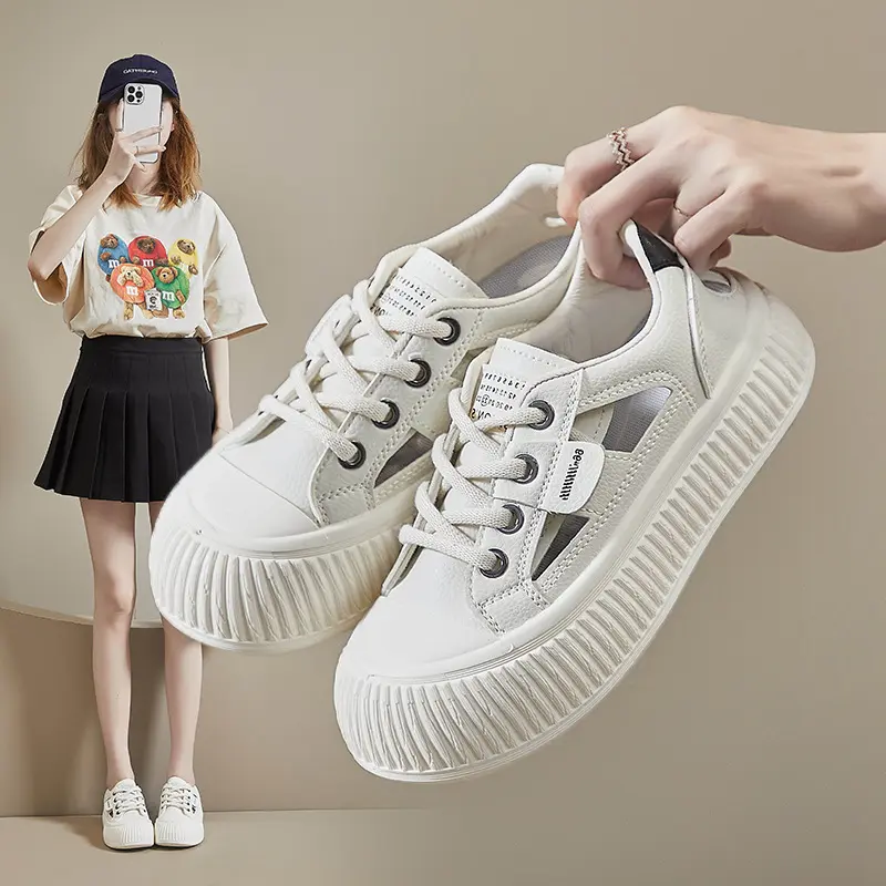 New Breathable Womens Hollow-out Casual Sneakers Chunky-soled