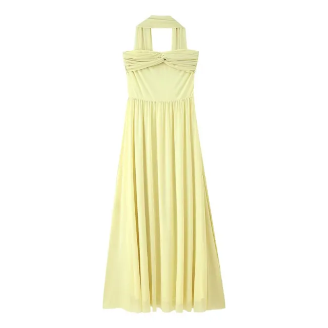 Two color Mesh Tube Top Ribbon Ribbon Halter Dress Yellow - Shop at LoveMi