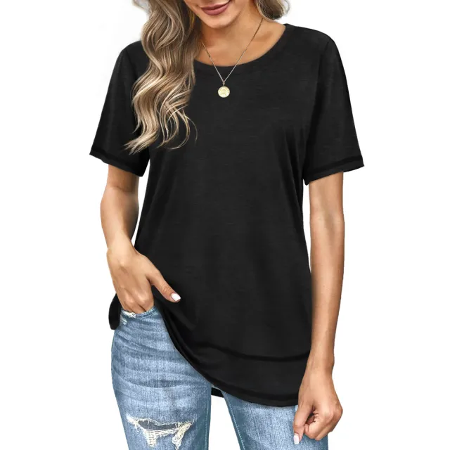Summer Versatile Top Women's Casual Colored Cotton T shirt Black - Shop at LoveMi