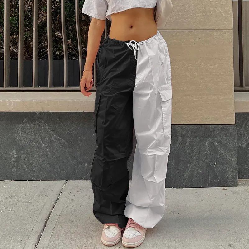 Women's Trousers Large Size Loose Contrast Color Mid Waist - White