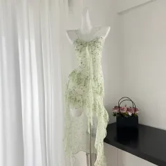 Women's Summer Strap Floral Dress - Green - View 1