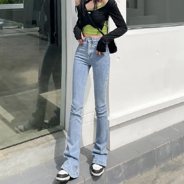 Women's Fashion Skirt High Waist Bootcut Jeans Blue - Shop at LoveMi