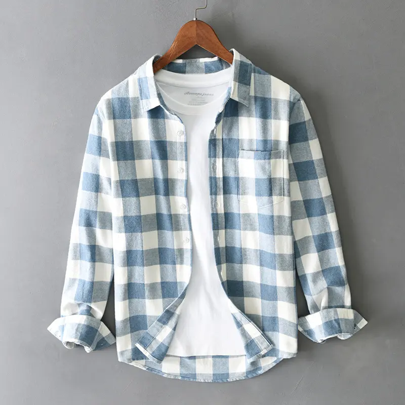 Long Sleeve Loose Plaid Lapel Casual Men's Shirt All-match