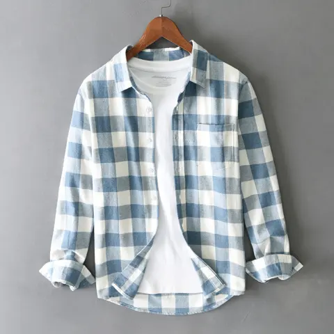 Long Sleeve Loose Plaid Lapel Casual Men's Shirt All-match