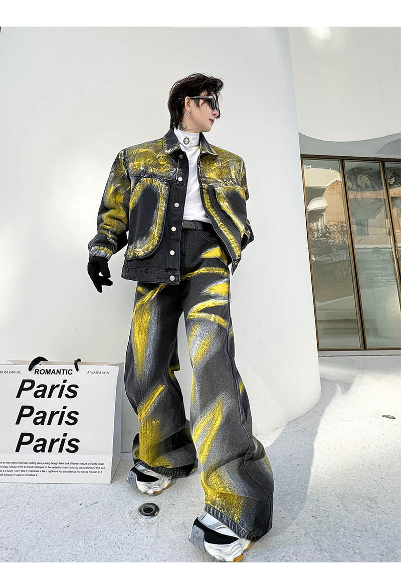 Jacket Denim Trousers Men's Loose Outfit