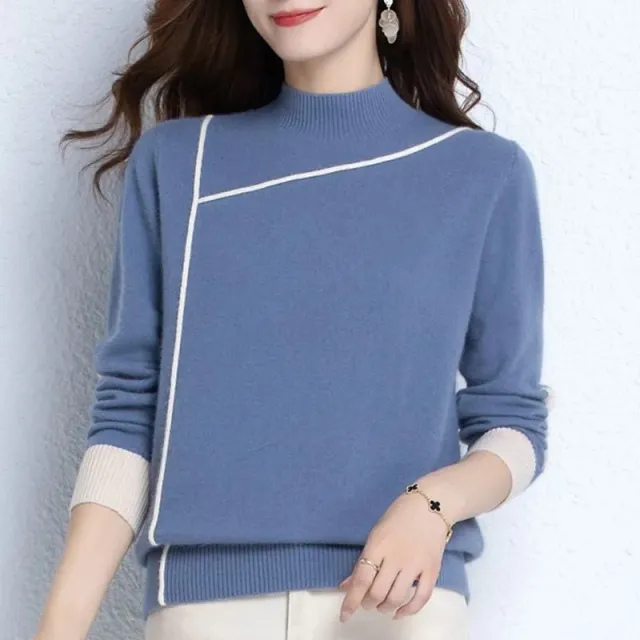 Women's Solid Color Turtleneck Pullover Long Sleeve Sweater Blue - Shop at LoveMi