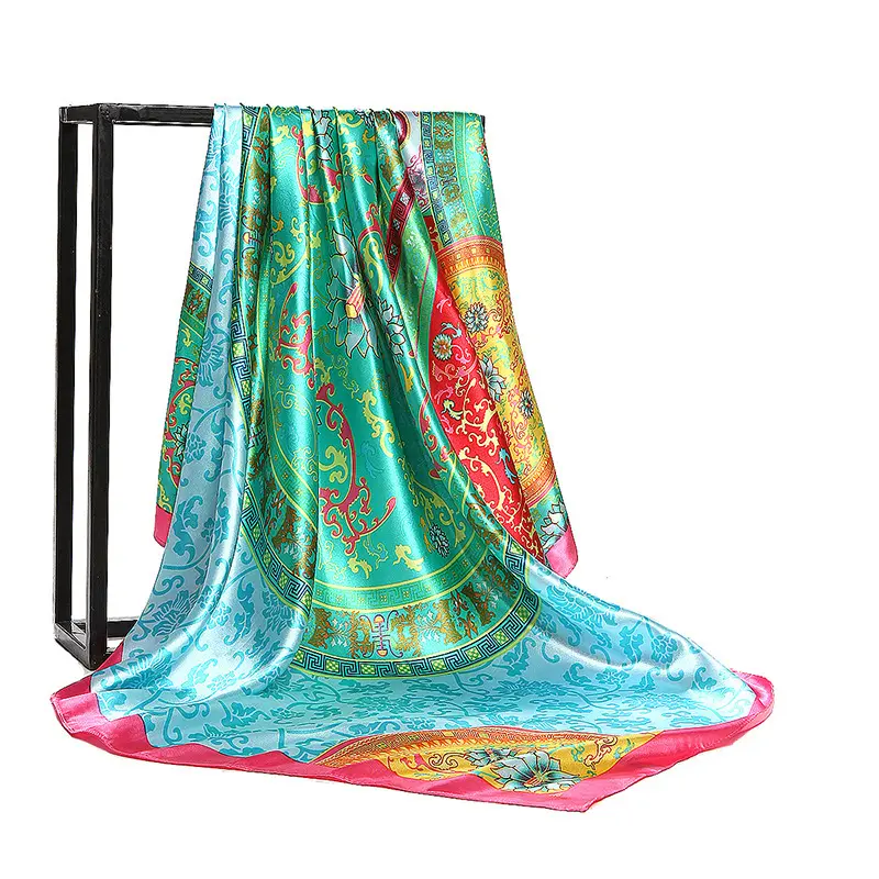 Retro Printed Silk Scarf Womens All-Match Shawl