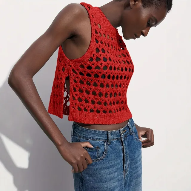 Women's Fashion Personalized Solid Color Round Neck Top Dark Red - Shop at LoveMi