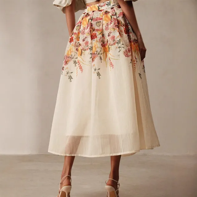 Gorgeous Elegant Bamboo Digital Printed Skirt Light Yellow - Shop at LoveMi