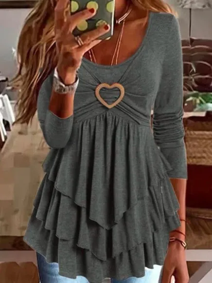 Women's Solid Color Short Cake Dress Casual Top Gray - Shop at LoveMi