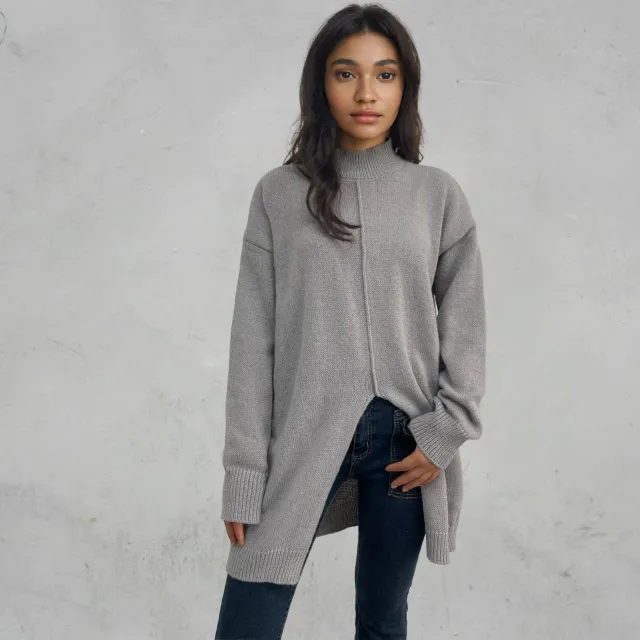 Pure Color Half Collar Pullover Sweater Fall Winter Gray - Shop at LoveMi