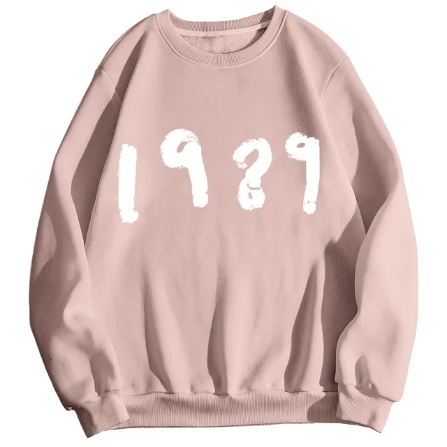 Fashion 1989 Casual Long Sleeve Loose Round Neck Sweater Lotus Pink - Shop at LoveMi