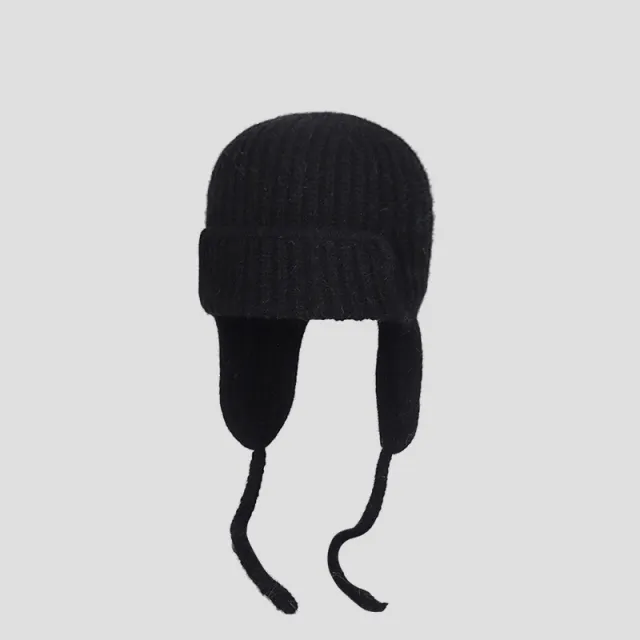 Double layer Thickened Winter Warm Ear Protection Knitted Hat Black - Shop at LoveMi
