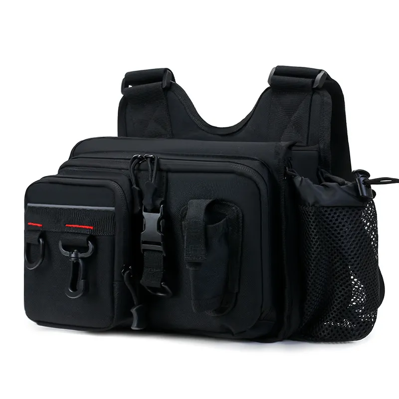 Men's Crossbody Multifunctional Lure Waist Bag - Black