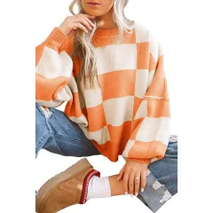 Leisure Style Plaid Printed Long-sleeved Top Warm Pullover Crew Neck Sweater Sales - Lc2723492 P3014 - View 1