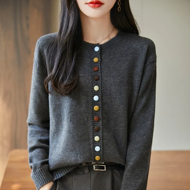 Women's Knitted Cardigan Jacket With Colorful Buttons Colorful - Shop at LoveMi