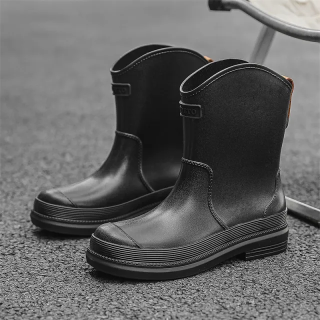 Fashionable All match Women's Mid calf Contrast Color Waterproof Shoes Rubber Boots Black - Shop at LoveMi