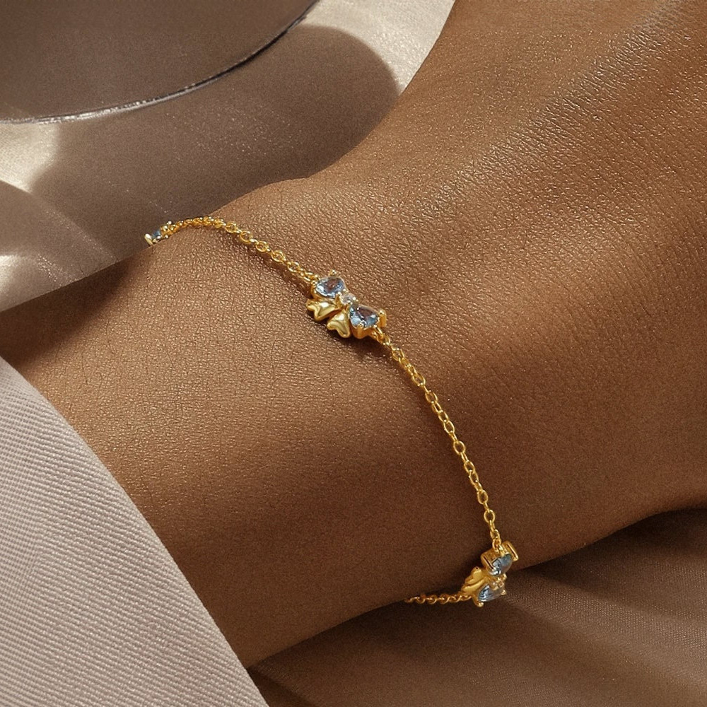 Women's Fashionable Blue Zircon-inlaid Bow Bracelet