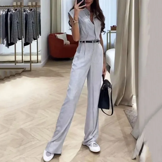 Sleeveless Lapel Blouse And Pants White - Shop at LoveMi
