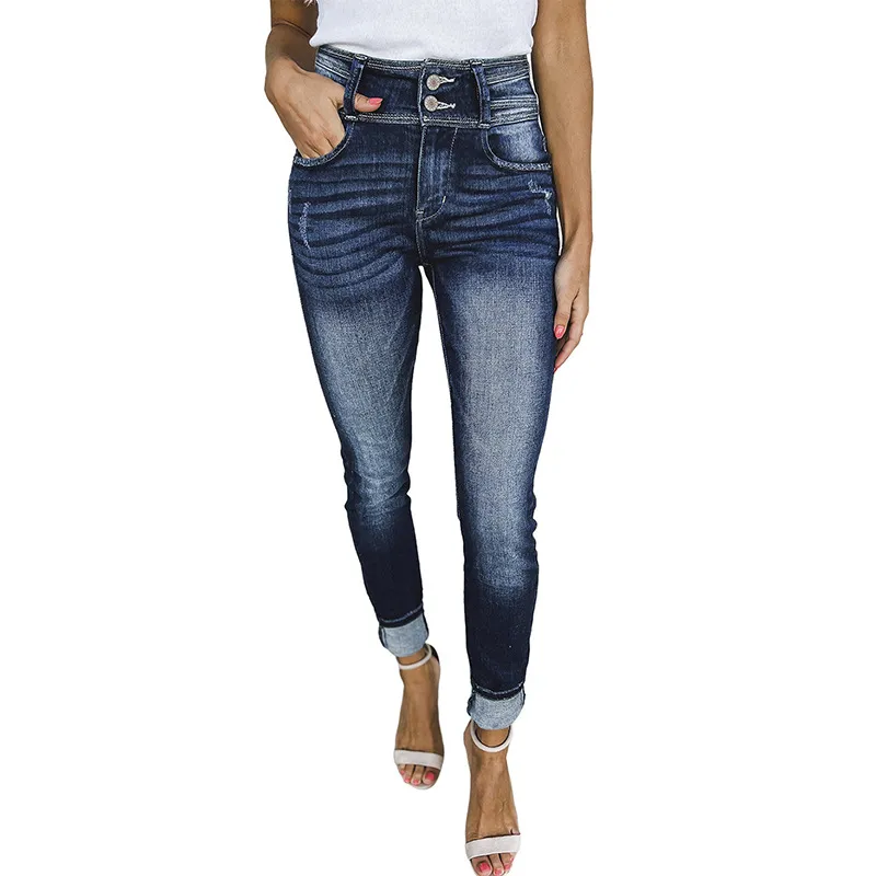 Micro Elastic High Waist Skinny Pants - Dark Blue