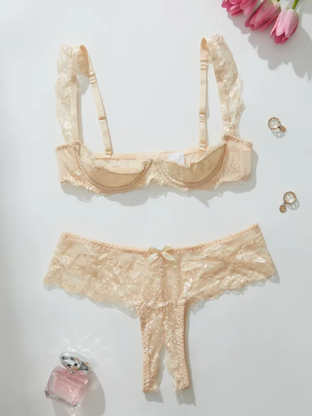 Cute Girl Style Lace Bra And Underwear Set Apricot - Shop at LoveMi