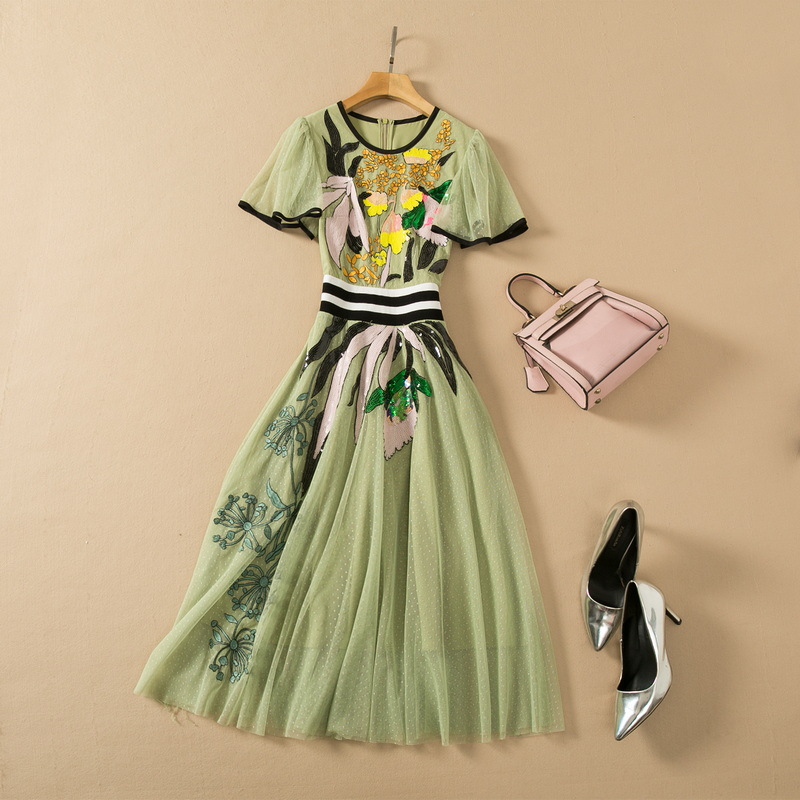 Sequin Embroidered Swing Dress