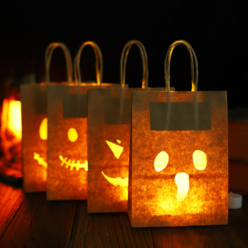 Halloween Decorative Props Childrens Paper Trick-or-treat Glowing Tote Bags 2