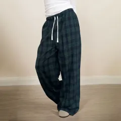 Women's Casual Plaid Trousers Elastic Waist Casual Pants - Green - View 1