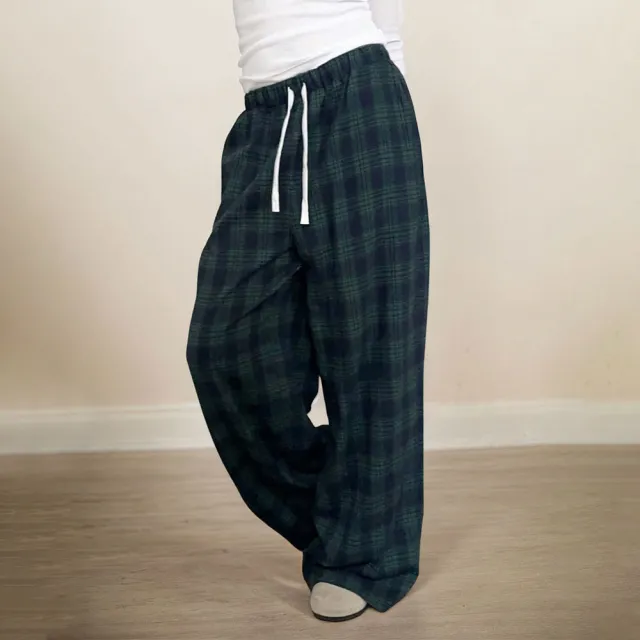 Women's Casual Plaid Trousers Elastic Waist Casual Pants Green - Shop at LoveMi