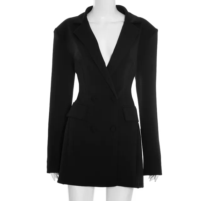 New style Casual Slim fit Suit Long sleeve Bud shaped Faux pocket Dress Black - Shop at LoveMi