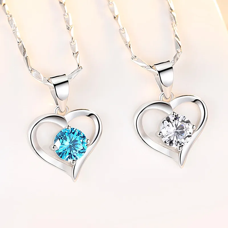 S999 Sterling Silver Necklace Women's Heart-shaped Pendant
