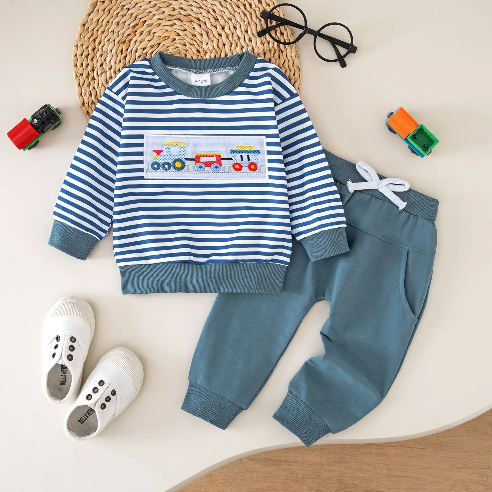Striped Crew-neck Top And Long Pants Baby