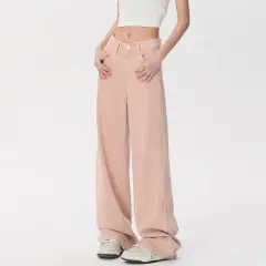 Women's Solid Colour Casual Straight Leg Jeans - Dirty Pink Trousers - View 1