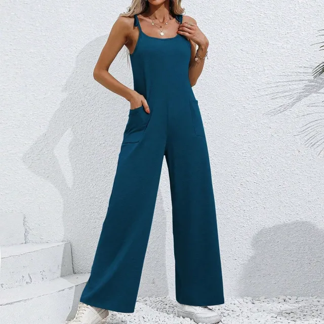 Women's Sling Straight Wide Leg Jumpsuit Trousers Blue - Shop at LoveMi