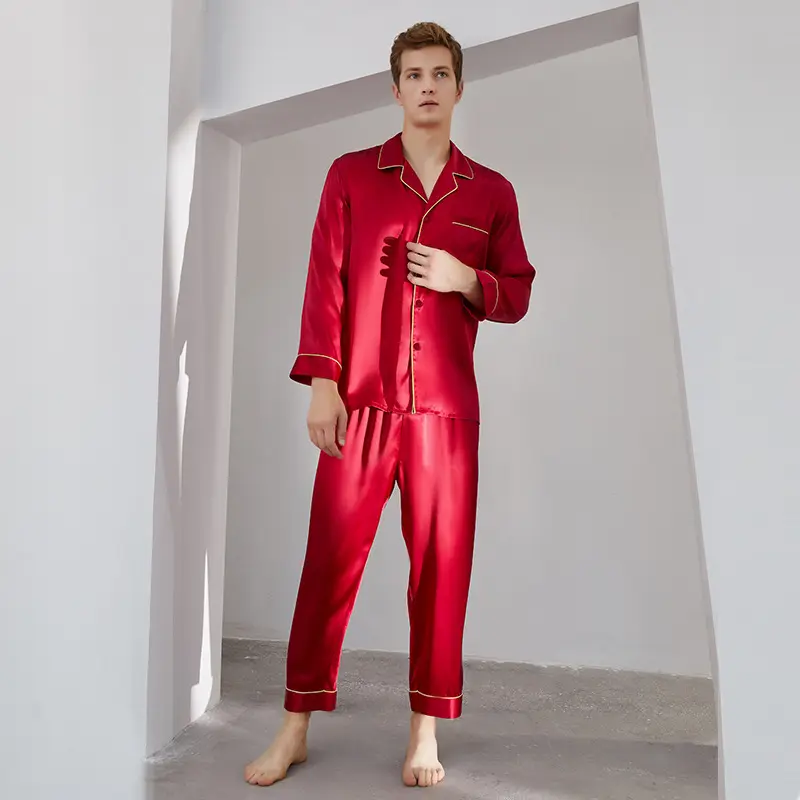 Luxury Silk Pajamas For Menlong-sleeved Top