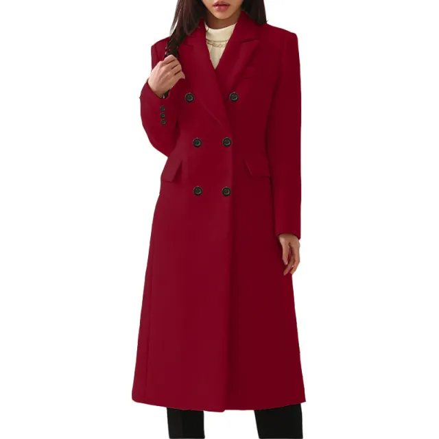 Women's Large Long Style Woolen Coat Wine Red - Shop at LoveMi