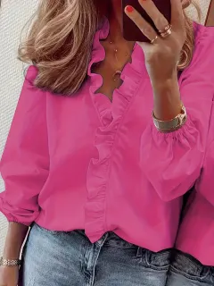 Ruffled Fashion Casual Women's Blouse - Red - View 1