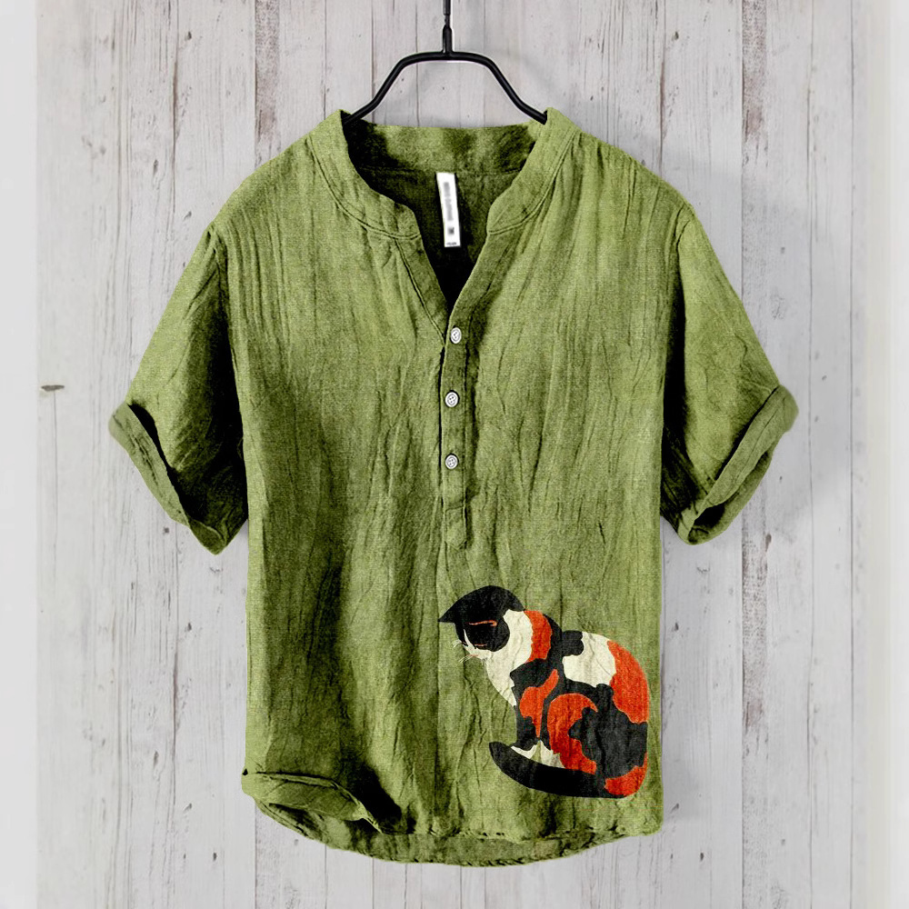 Printed Men's Casual Loose-fit Retro Short-sleeve - Image 1