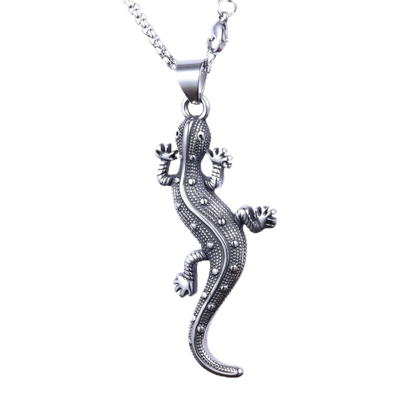 Diamond Grain Dot Grain Lizard Polished Stainless Steel Pendant