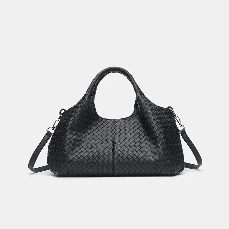 Women's Woven Large Capacity Handbag - Black