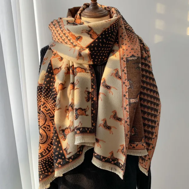 Retro Carriage Autumn And Winter New Warm Scarf For Women Orange - Shop at LoveMi