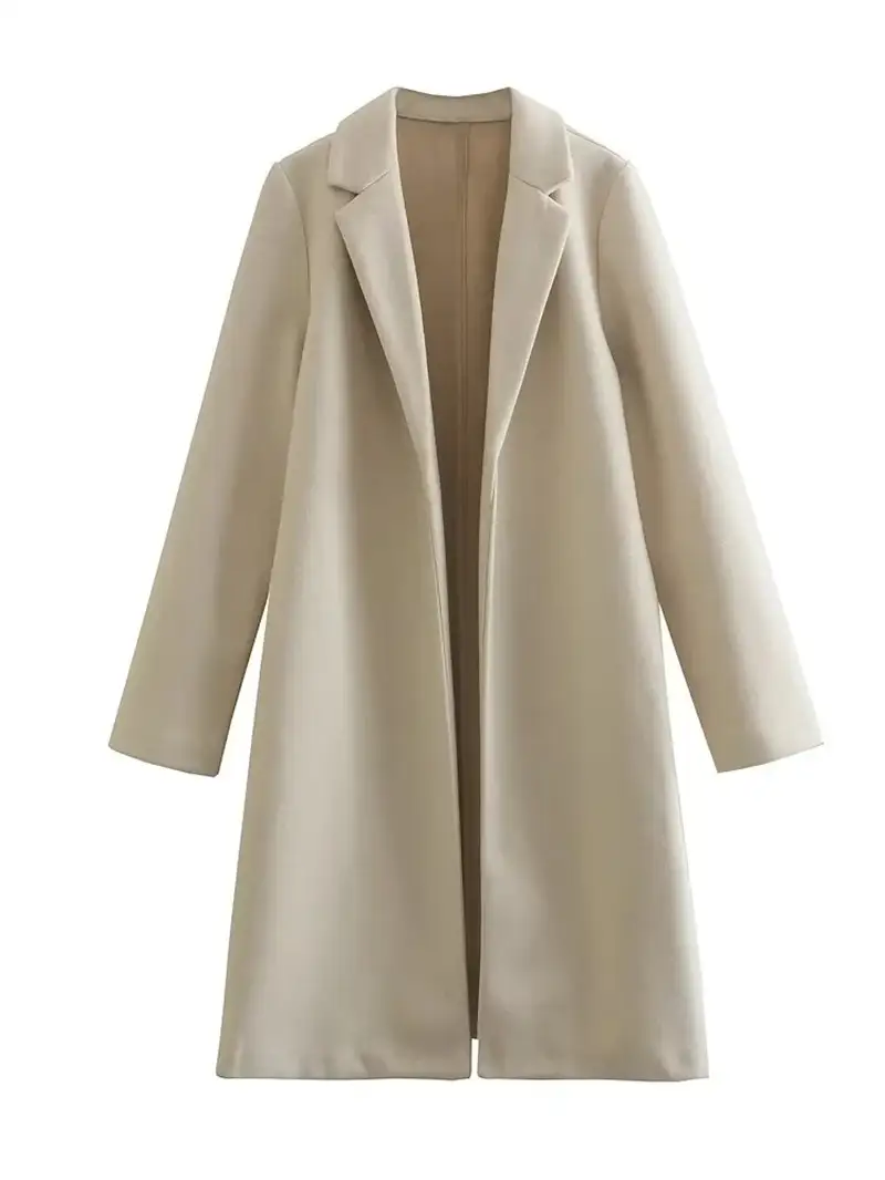 Women's Casual Woolen Lapel Non-buckle Overcoat Coat